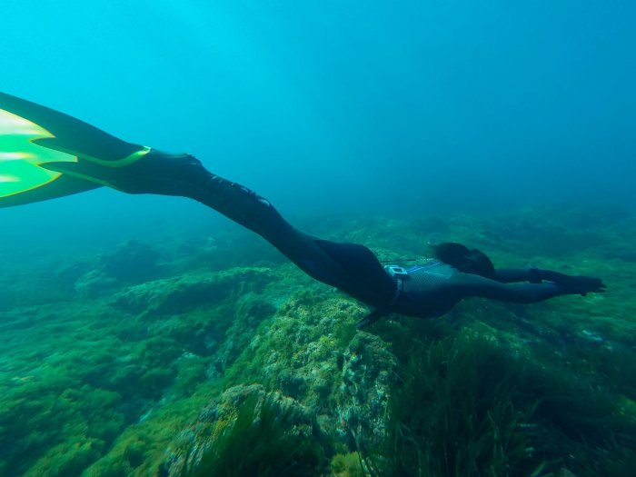 Un apnéiste en liberté sous l'eau